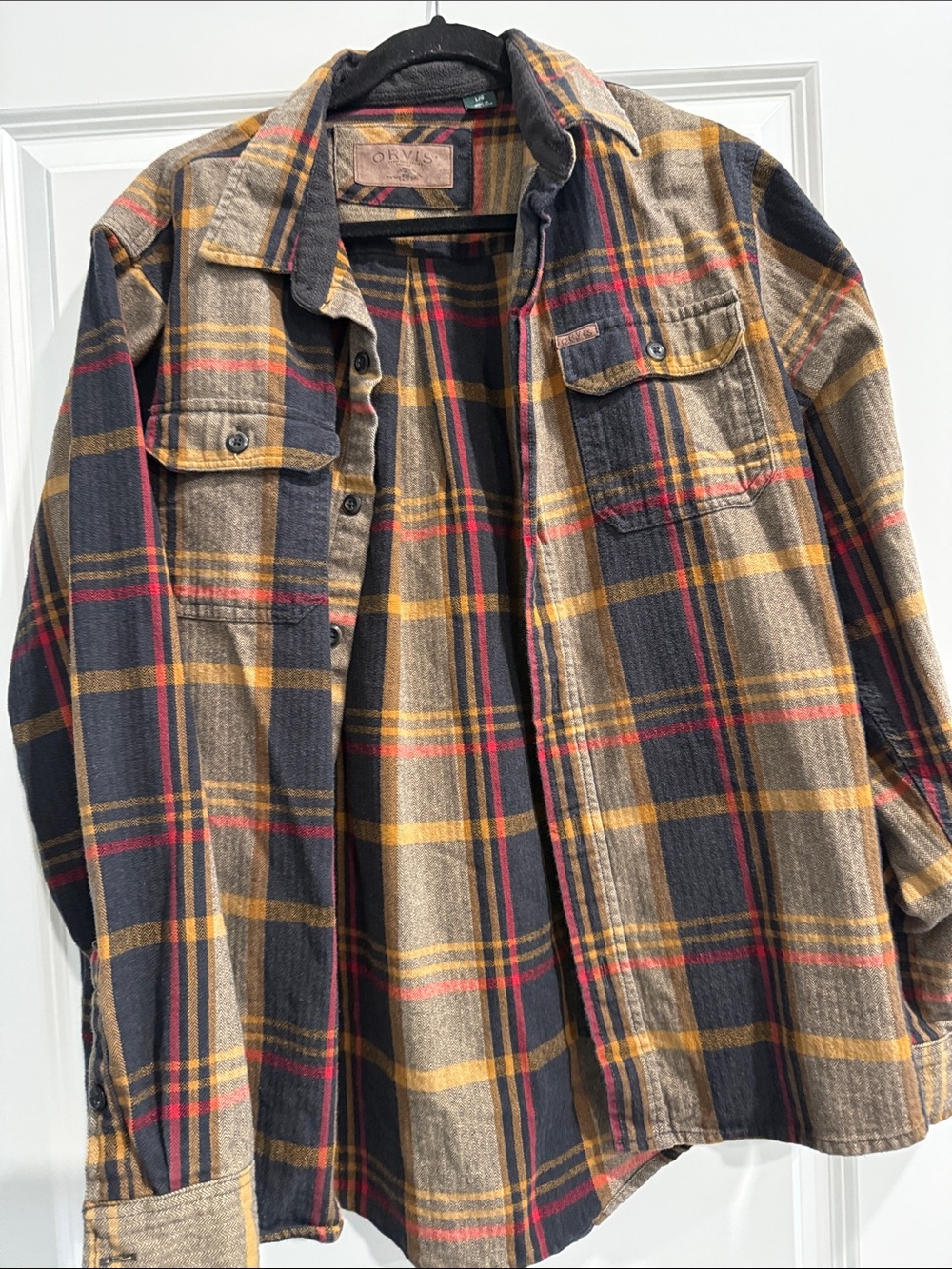 Orvis Men's Plaid Flannel Jacket - Brown/Black/Gold sz l